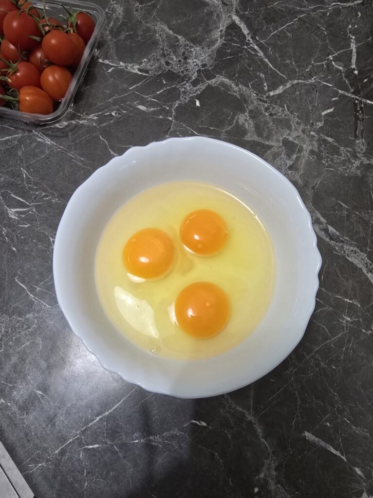 3 eggs in a bowl