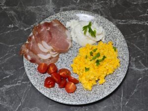 creamy scrambled eggs with dry cured pork loin recipe