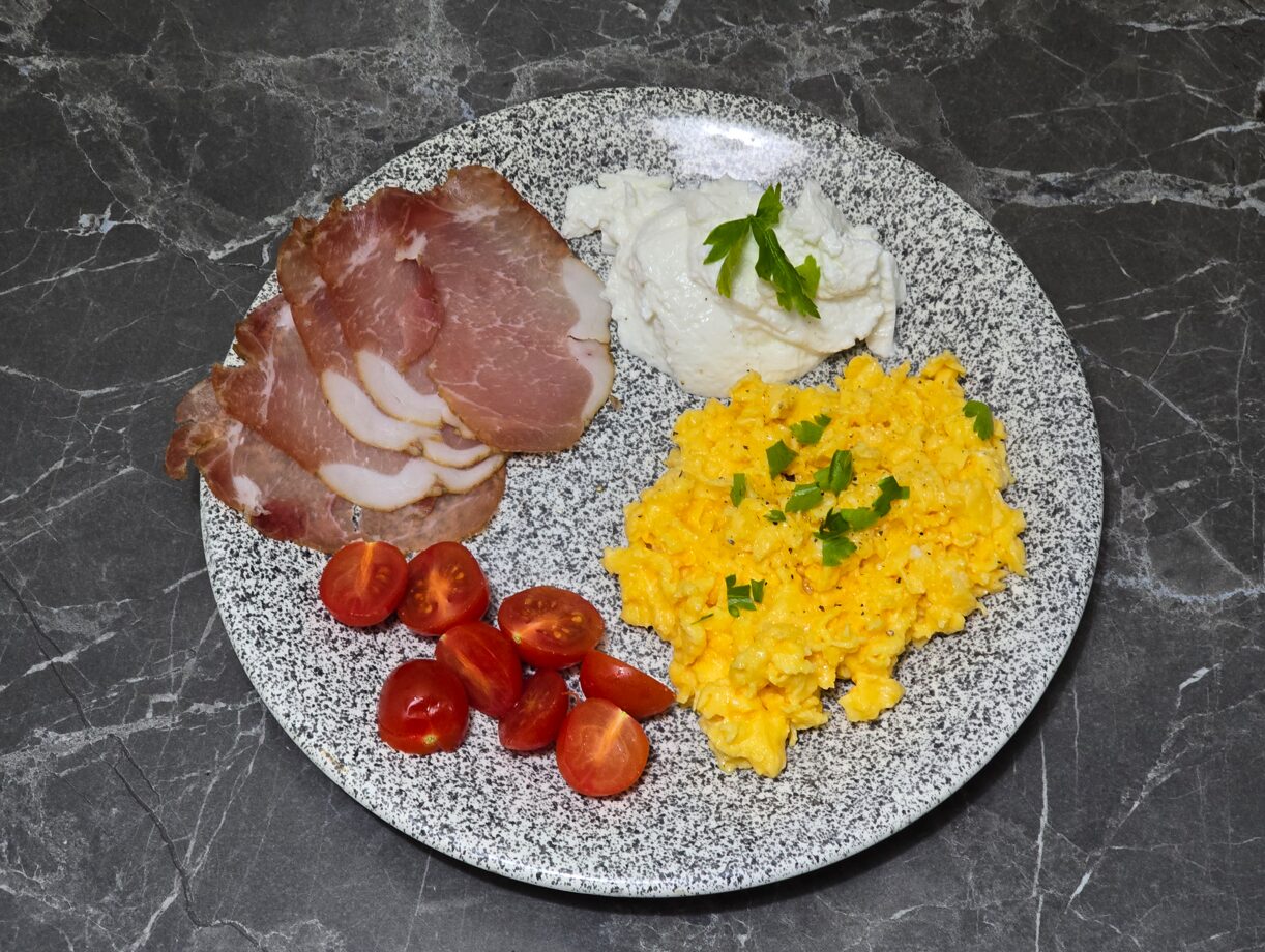 creamy scrambled eggs with dry cured pork loin recipe