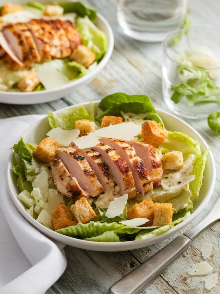 caesar salad with chicken breast and paremggiano