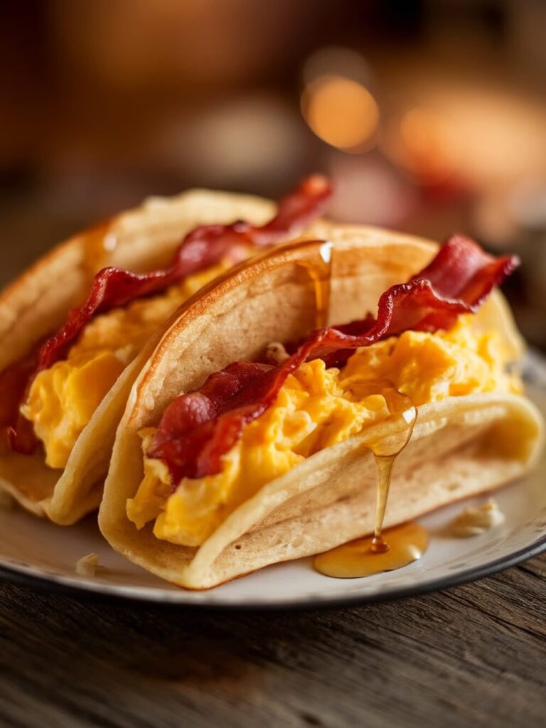 Pancake Tacos With Eggs And Bacon