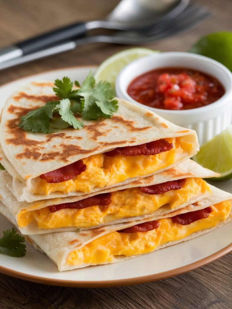 breakfast quesadillas with eggs and bacon