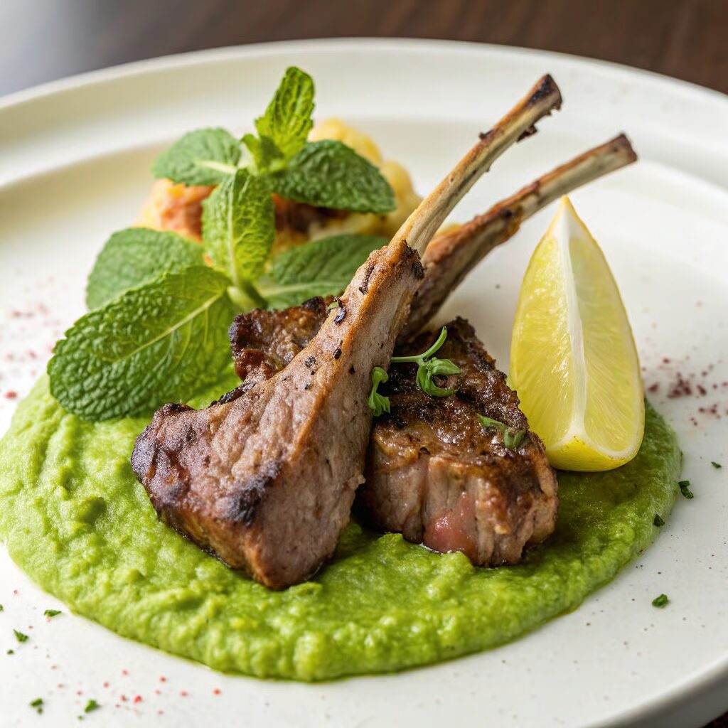Minted Lamb Chops with Pea Purée