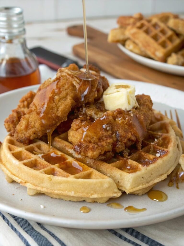 Chicken and Waffles with Maple Syrup